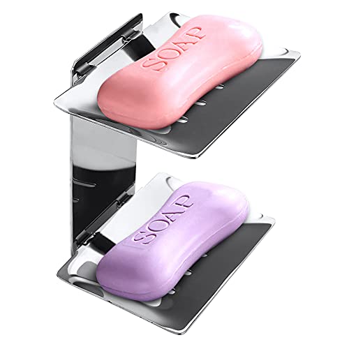 Jabonera Acero Inoxidable Jabonera de Pared Jaboneras Autoadhesiva Acero Inoxidable jabón para montaje pared Protector jabón jabón doble capa Almacenamiento jabón autoadhesivo para baño,cocina (Plata)