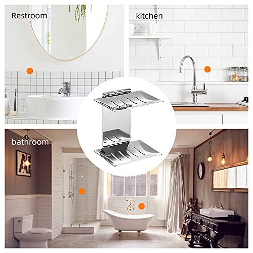 Jabonera Acero Inoxidable Jabonera de Pared Jaboneras Autoadhesiva Acero Inoxidable jabón para montaje pared Protector jabón jabón doble capa Almacenamiento jabón autoadhesivo para baño,cocina (Plata)