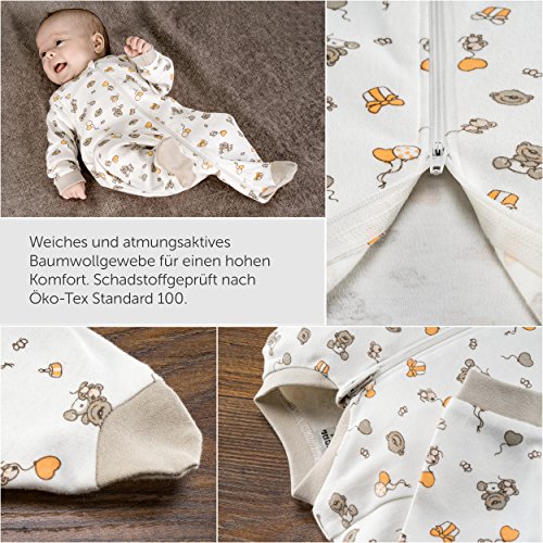 Jacky - Pijamas bebé Manga Larga con pies - 2 Ud. - 100% algodón / Certificado Oeko-Tex / Unisex / Beige - Blanco con Ositos (50-56)