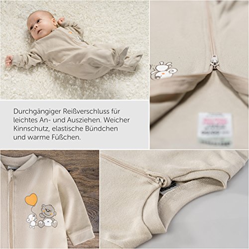 Jacky - Pijamas bebé Manga Larga con pies - 2 Ud. - 100% algodón / Certificado Oeko-Tex / Unisex / Beige - Blanco con Ositos (50-56)