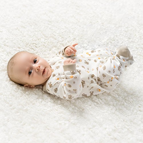 Jacky - Pijamas bebé Manga Larga con pies - 2 Ud. - 100% algodón / Certificado Oeko-Tex / Unisex / Beige - Blanco con Ositos (50-56)