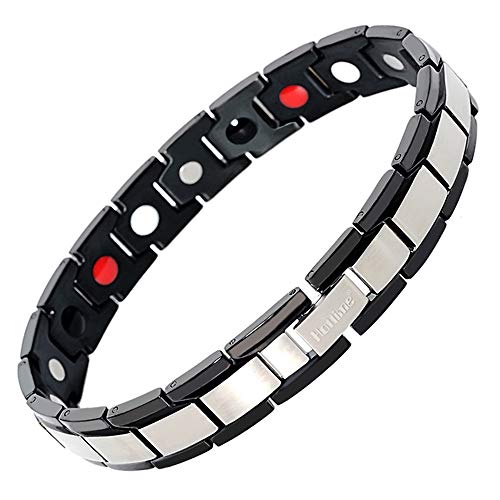 Jackys 4 En 1 Brazalete De Acero con Titanio Magnético De Iones Negativos De Acero para Hombres con Dolor De Artritis