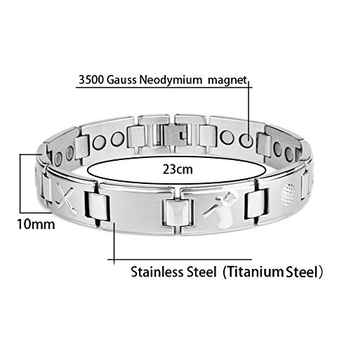Jackys Deportes Golf Imán Pulsera Pulsera De Titanio para Hombres De Acero Pulsera De Terapia Magnética Aliviar El Dolor Artritis Y Pulsera Plata