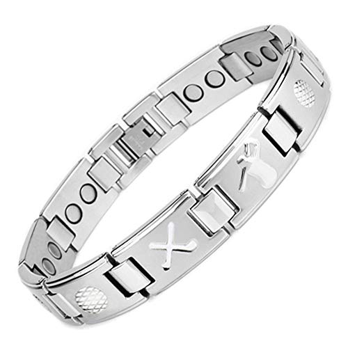 Jackys Deportes Golf Imán Pulsera Pulsera De Titanio para Hombres De Acero Pulsera De Terapia Magnética Aliviar El Dolor Artritis Y Pulsera Plata