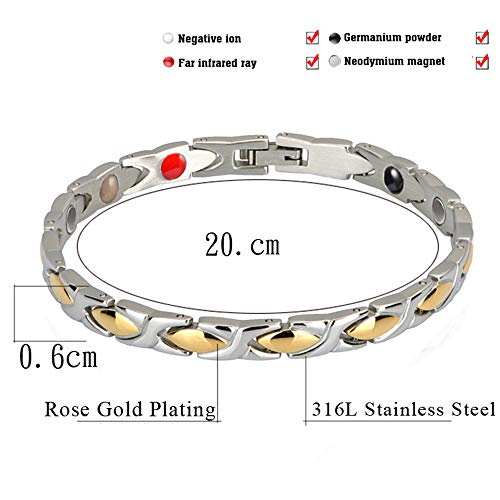 Jackys Pulsera De Oro Iónico Magnético De Oro para Mujer Pulsera De Acero Titanio Y Artritis Alivio del Dolor Terapia Magnética Pulsera para Mujer