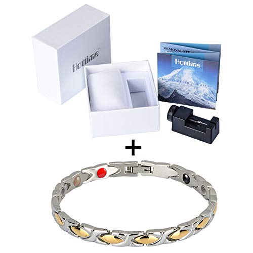 Jackys Pulsera De Oro Iónico Magnético De Oro para Mujer Pulsera De Acero Titanio Y Artritis Alivio del Dolor Terapia Magnética Pulsera para Mujer