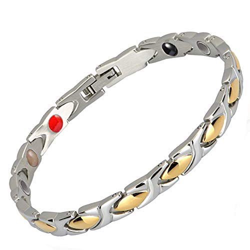 Jackys Pulsera De Oro Iónico Magnético De Oro para Mujer Pulsera De Acero Titanio Y Artritis Alivio del Dolor Terapia Magnética Pulsera para Mujer