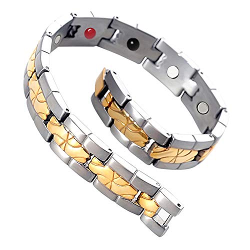 Jackys Pulsera De Terapia Magnética, Elegante Brazalete De Plata Grabada En Oro Grabado para Aliviar La Tenditis De La Artritis Y El Alivio del Túnel Carpiano