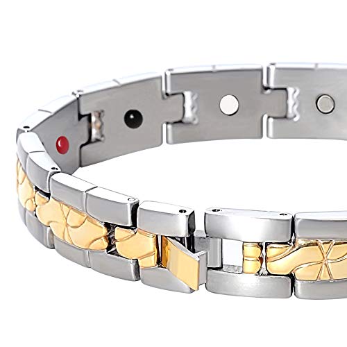 Jackys Pulsera De Terapia Magnética, Elegante Brazalete De Plata Grabada En Oro Grabado para Aliviar La Tenditis De La Artritis Y El Alivio del Túnel Carpiano
