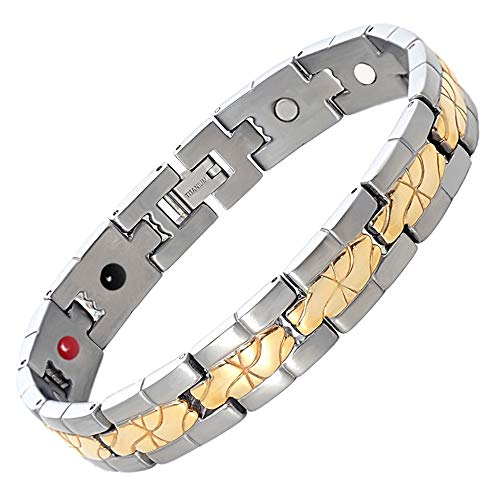 Jackys Pulsera De Terapia Magnética, Elegante Brazalete De Plata Grabada En Oro Grabado para Aliviar La Tenditis De La Artritis Y El Alivio del Túnel Carpiano