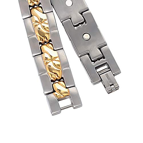 Jackys Pulsera De Terapia Magnética, Elegante Brazalete De Plata Grabada En Oro Grabado para Aliviar La Tenditis De La Artritis Y El Alivio del Túnel Carpiano