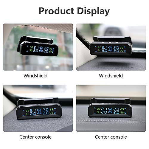 Jansite TPMS Sistema de monitoreo de presión de neumáticos solar 22-87Psi montaje en parabrisas con 4 sensores externos para neumáticos de coche en tiempo real sistema de alarma automática inalámbrica