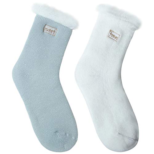 JARSEEN 2 Pares Calcetines de Lana Térmicos de Invierno Bordado Lindo Super Calor Gruesa Calentar Suave Cómodo Calcetines de Mujer (2 Menta, EU 36-42)