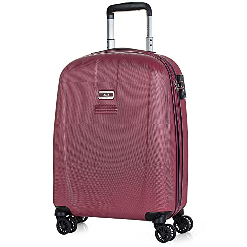 JASLEN - Maleta Cabina Avion Pequeña con Ruedas Rígida Hombre Mujer. 4 Ruedas Trolley. Equipaje de Mano. Candado de Seguridad TSA 56550, Color Vino