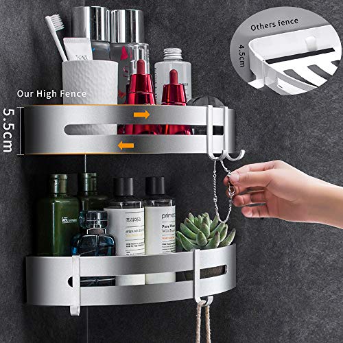 Jaysamay 2Piezas Pegamento Estante de Esquina Baño Sin Taladro, Estantería de Ducha Adhesivo Estante de Almacenamiento Baño Aluminio Cesta de Ducha para Champú