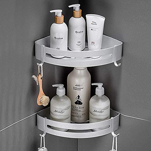 Jaysamay 2Piezas Pegamento Estante de Esquina Baño Sin Taladro, Estantería de Ducha Adhesivo Estante de Almacenamiento Baño Aluminio Cesta de Ducha para Champú