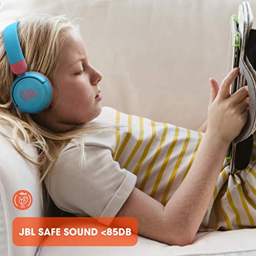 JBL JR 310 Auriculares inalámbricos para niños, con Bluetooth y volumen reducido, auriculares supraaurales cómodos y ligeros, con micrófono, hasta 30 horas de reproducción, rojo