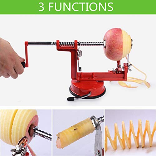 JCCC Función 3 en 1 Pelador de verduras Pelador de manzanas Descorazonador de manzanas Cortador de manzanas Cortador en espiral Máquina peladora de manzanas Manzana roja
