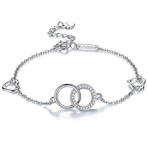 J.Endéar Tobillera de Plata de Ley 925 con Símbolo de Amor para Mujeres Niñas, Cadena Ajustable 22 + 4 cm