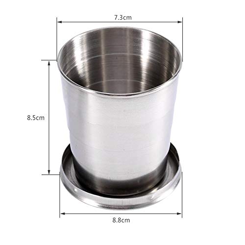 Jenngaoo Taza Plegable de Acero Inoxidable con Tapa Protectora, Taza portátil de Viaje para Acampar al Aire Libre, Taza Plegable Desmontable con Llavero, Taza telescópica de Metal pequeña(L / 240ml)
