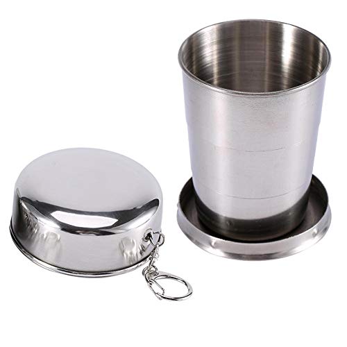 Jenngaoo Taza Plegable de Acero Inoxidable con Tapa Protectora, Taza portátil de Viaje para Acampar al Aire Libre, Taza Plegable Desmontable con Llavero, Taza telescópica de Metal pequeña(L / 240ml)