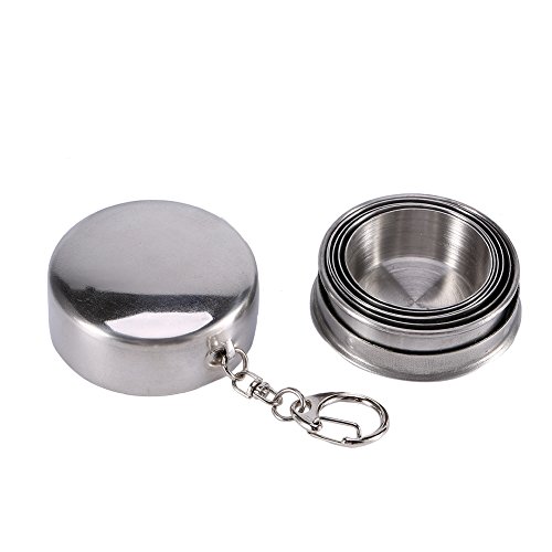 Jenngaoo Taza Plegable de Acero Inoxidable con Tapa Protectora, Taza portátil de Viaje para Acampar al Aire Libre, Taza Plegable Desmontable con Llavero, Taza telescópica de Metal pequeña(L / 240ml)