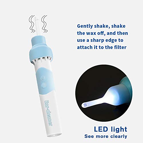 Jeringa de eliminación de cera de oído,Extractor eléctrico de cerumen con LED,Kit de extracción de cerumen mejorado con 2 cabezales,Mayor poder de limpieza,Vibración ligera y succión