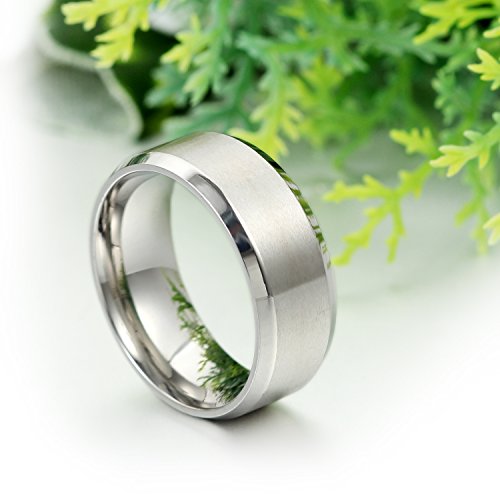 JewelryWe Anillo de Hombre Mujer Unisex, 8mm Anillo Clásico de Boda Compromiso, Acero Inoxidable,Color Plateado, Estilo Mecánico Minimalista，Talla 9, Regalo para Navidad