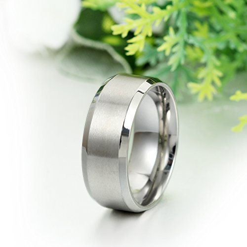 JewelryWe Anillo de Hombre Mujer Unisex, 8mm Anillo Clásico de Boda Compromiso, Acero Inoxidable,Color Plateado, Estilo Mecánico Minimalista，Talla 9, Regalo para Navidad