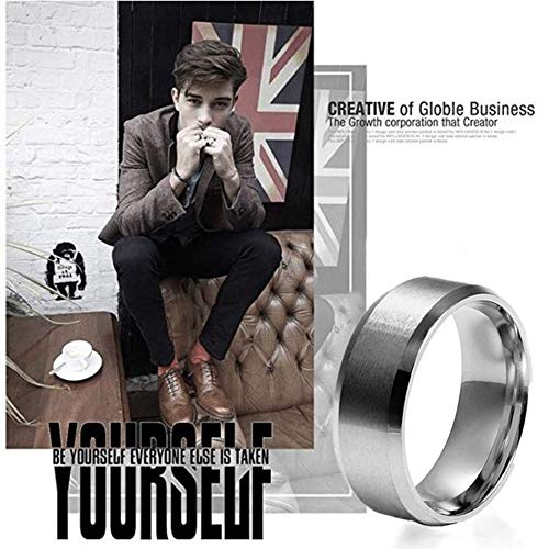 JewelryWe Anillo de Hombre Mujer Unisex, 8mm Anillo Clásico de Boda Compromiso, Acero Inoxidable,Color Plateado, Estilo Mecánico Minimalista，Talla 9, Regalo para Navidad
