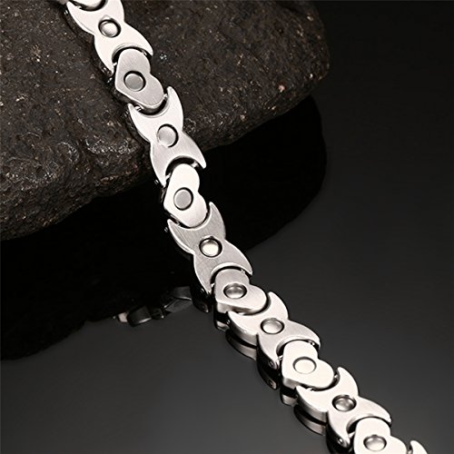 JewelryWe Pulsera magnética de acero inoxidable con corazón y texto en inglés "Love" para parejas, para mujer, 20 cm de ancho y 9,5 mm de ancho