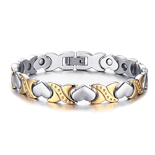 JewelryWe Pulsera magnética de acero inoxidable con corazón y texto en inglés "Love" para parejas, para mujer, 20 cm de ancho y 9,5 mm de ancho