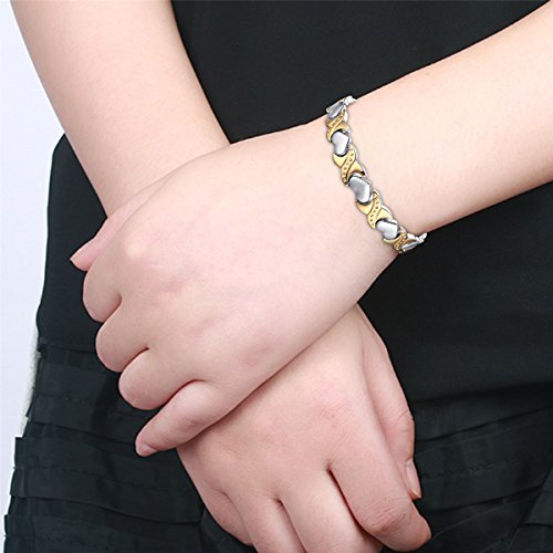 JewelryWe Pulsera magnética de acero inoxidable con corazón y texto en inglés "Love" para parejas, para mujer, 20 cm de ancho y 9,5 mm de ancho