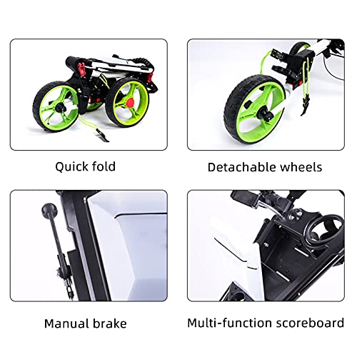 JFF Carrito De Golf Plegable/Plegable De 3 Ruedas, Ultraligero, Tamaño Plegable Más Pequeño, Soporte para Tarjeta De Puntuación De Nueva Versión