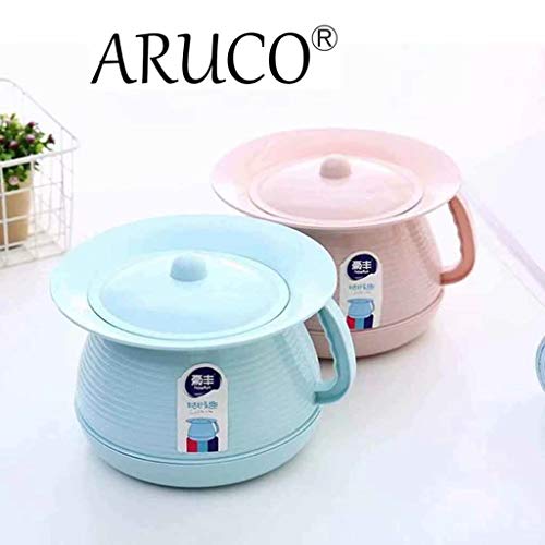 JFGX Inodoros urinarios portátiles, escupidera de plástico Gruesa con Orinal móvil Recipiente Unisex para orina Femenina Masculina, Olla de cámara de Dormitorio para el hogar con Tapa Azul Adulto