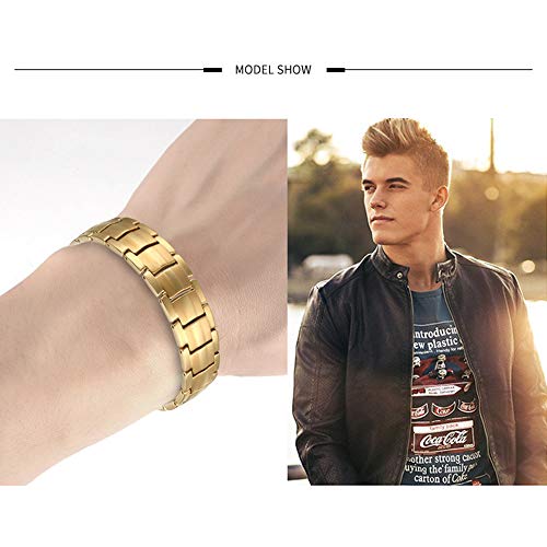 JHKJ Pulsera Magnética de Titanio para Hombre, Pulsera de Recuperación Magnética Ultrarresistente para Aliviar el Dolor de Artritis y Túnel Carpiano, con Herramienta,Plata