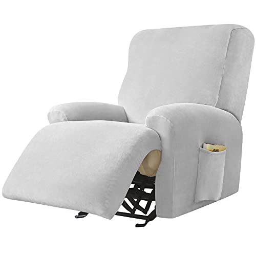 JHLD Funda De Sillón Relax Elástica Terciopelo, Funda Sillon Relax 4 Piezas Suave Funda para Sillón Reclinable Antideslizante Protector para Sillón Reclinable Extraíbles Y Lavables-Gris Claro-1 Plaza