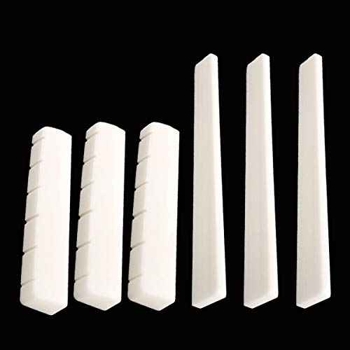 Jicyor 6pcs Guitarra Acústica Hueso Puente Sillín y Tuerca Blanco Guitarra del Puente de Hueso de una Silla Kit para Clásica Reparación de Piezas