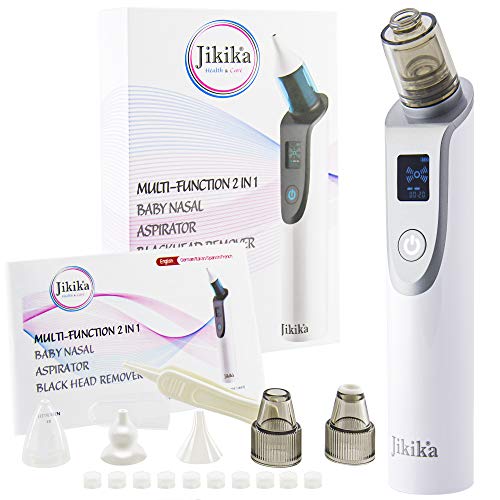 Jikika Aspirador nasal y puntos negros 2 en 1 multifunción con 5 boquillas reutilizables y 4 modos de carga seguro y silencioso, ideal para la higiene de adultos y niños