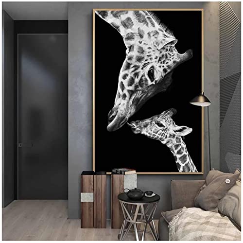 JINGPINPUZI Animales nórdicos Jirafa Madre Niño Lienzo en la Pared Carteles e Impresiones Imágenes artísticas Divertidas Imágenes Decoración （70 × 100 CM / 27,5 × 39,3 Pulgadas） Sin Marco