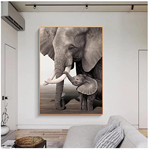 JINGPINPUZI Imagen de decoración Moderna Elefante Madre y bebé Elefante Arte de la Pared Impresión de imágenes Imágenes de mejoras para el hogar （70 × 120CM / 27.5 × 47.2 Pulgadas） Sin Marco
