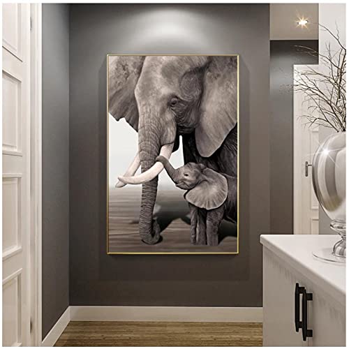 JINGPINPUZI Imagen de decoración Moderna Elefante Madre y bebé Elefante Arte de la Pared Impresión de imágenes Imágenes de mejoras para el hogar （70 × 120CM / 27.5 × 47.2 Pulgadas） Sin Marco