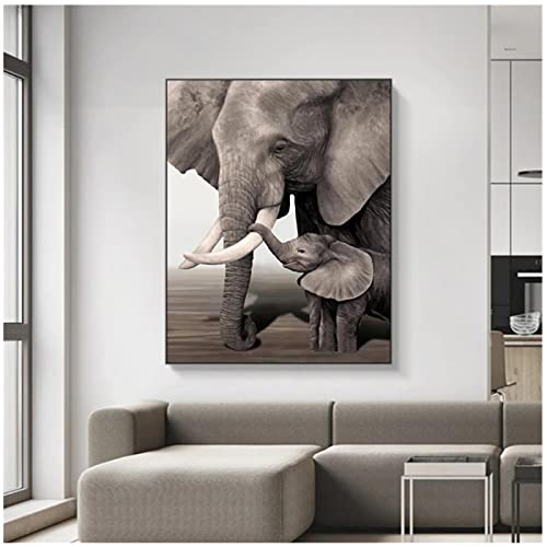 JINGPINPUZI Imagen de decoración Moderna Elefante Madre y bebé Elefante Arte de la Pared Impresión de imágenes Imágenes de mejoras para el hogar （70 × 120CM / 27.5 × 47.2 Pulgadas） Sin Marco