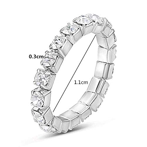 JinYu 10 piezas de diamantes de imitación 1 hilera de cristales incrustados joyería elástica anillo de dedo para mujeres y niñas, color plateado
