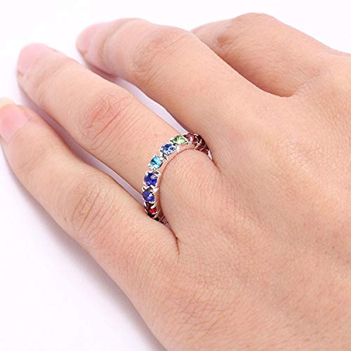 JinYu 10 piezas de diamantes de imitación 1 hilera de cristales incrustados joyería elástica anillo de dedo para mujeres y niñas, color plateado