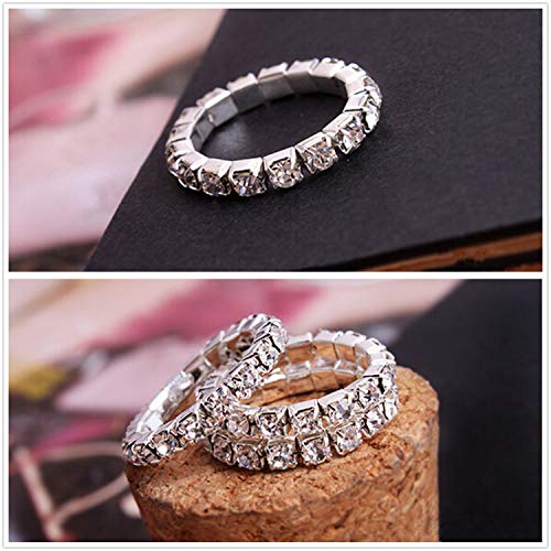 JinYu 10 piezas de diamantes de imitación 1 hilera de cristales incrustados joyería elástica anillo de dedo para mujeres y niñas, color plateado