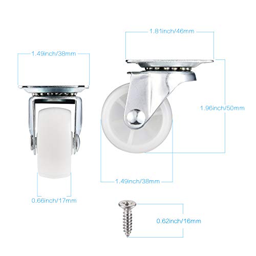 JIZZU 4 ruedas giratorias (40 mm), ruedas giratorias de goma PU para bricolaje, ruedas de carro de muebles con doble rodamiento de bolas, cabeza giratoria, bono con tornillos