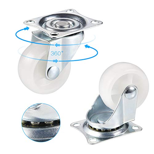 JIZZU 4 ruedas giratorias (40 mm), ruedas giratorias de goma PU para bricolaje, ruedas de carro de muebles con doble rodamiento de bolas, cabeza giratoria, bono con tornillos