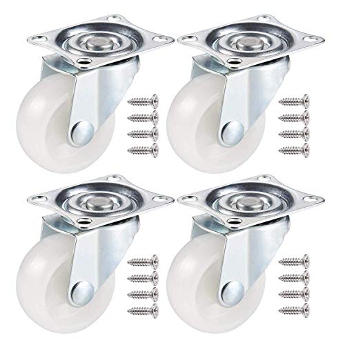 JIZZU 4 ruedas giratorias (40 mm), ruedas giratorias de goma PU para bricolaje, ruedas de carro de muebles con doble rodamiento de bolas, cabeza giratoria, bono con tornillos