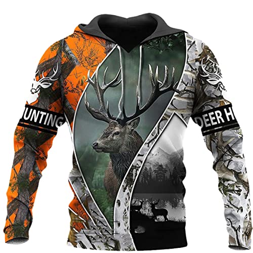 JJBKT Camisa estampada en 3D Deer Hunting Camo con capucha Hombres y Mujeres Moda Casual Sudadera con capucha de manga larga, Hb1, XXL